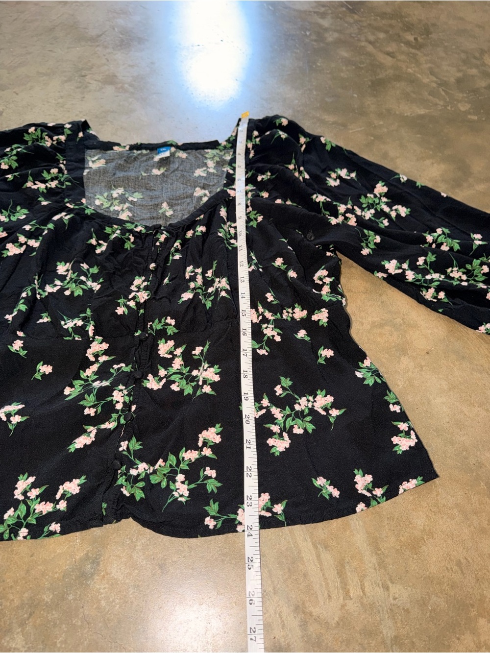 Old Navy XXL Black Floral Peplum Blouse Square Neck Balloon Sleeve Cottage - Picture 8 of 14